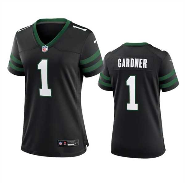Women%27s New York Jets #1 Sauce Gardner Black 2024 Stitched Jersey Dzhi->women nfl jersey->Women Jersey